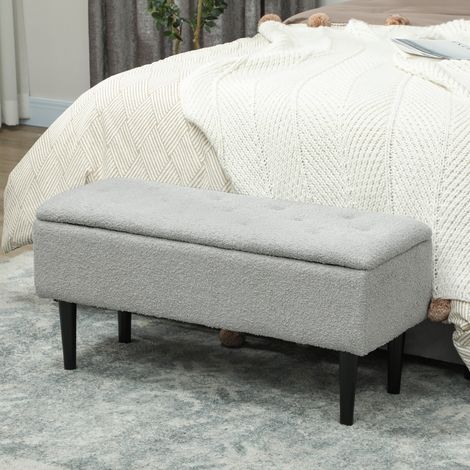 Banco Almacenaje Plegable Capacidad de 57 L 95x38x45 cm Tapizado en Borreguito Pie de Cama para Salón Dormitorio Gris (1/5)