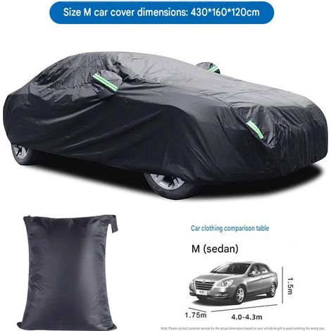 Housse de voiture, noire 190T, tissu argenté, protection contre la poussière, la pluie et le soleil, housse de protection pour voiture (taille S) (1/5)