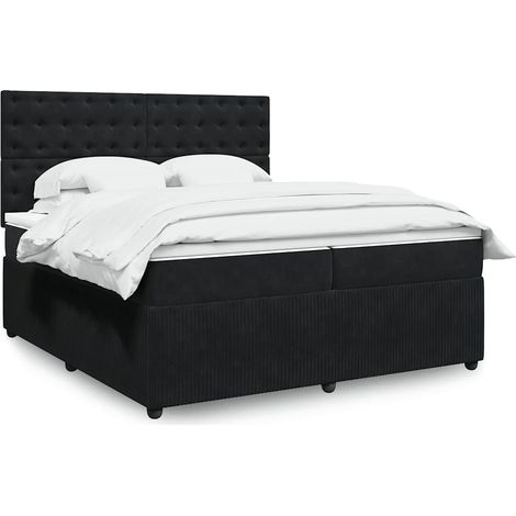 Boxspringbett mit Matratze Schwarz 200x200 cm Samt (1/5)