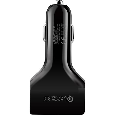 New 4-USB Car Charger, QC 3.0 Multi-functional Car Charger, 1-to-4 Output Charger, QC 3.0 Fast Charging -- Black -- Bagged (1/3)