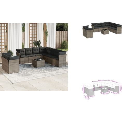 Salon de jardin avec coussins 10 pcs gris résine tressée - Ensemble Salon De Jardin - Mobilier De Jardin - Salon De Jardin Pliable - Résine Tressée - Rotin Synthétique (1/3)