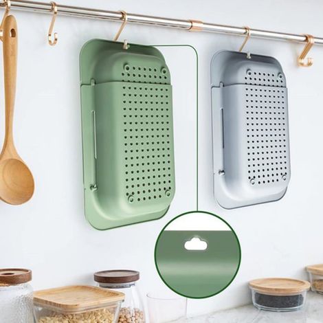 Panier d'égouttage rétractable - OKZ® - Rétractable - Lot de 2 - Gris - Dimensions 34x20 cm à 47x20 cm (1/5)
