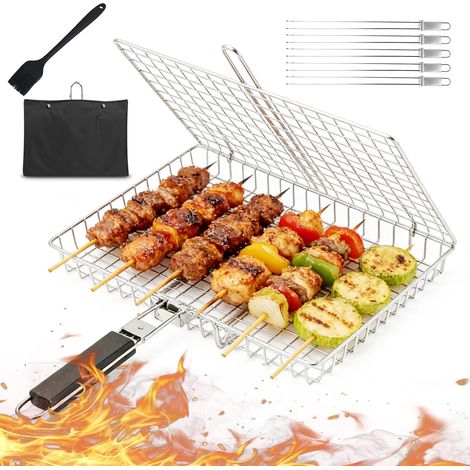 Grillkorb aus Edelstahl, faltbar und tragbar, mit abnehmbarem Griff, für Fisch, Gemüse, Steaks, Garnelen, zum Grillen, Campen und für den Garten, 32 x 22 cm (1/5)