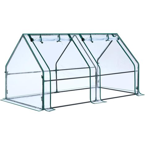 Mini serre pour extérieur, petite serre tunnel avec 2 portes enroulables à fermeture éclair, cadre en acier et couvercle transparent protégé contre les UV, piquets de sol pour plantes et légumes (1/5)