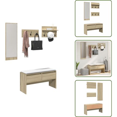 Ensemble de meubles de couloir 4 pcs chêne sonoma - Meuble D'entrée - Banc D'entrée - Rangements D'entrée - Organisation D'entrée - Banc Coffre (1/5)
