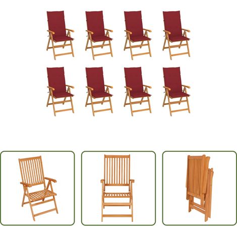 Teakholz - Verstellbare Gartenstühle mit Auflagen 8 Stk. Massivholz Teak (1/5)