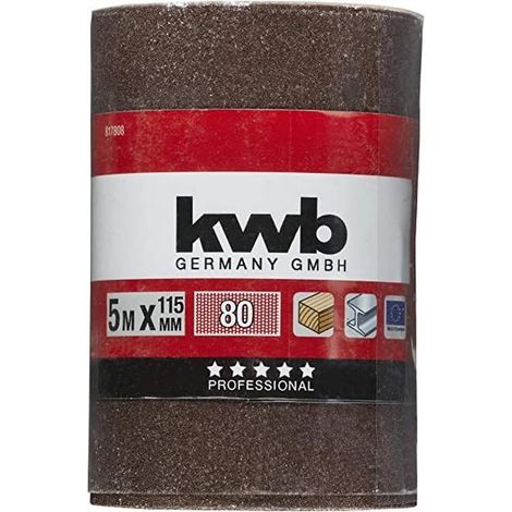 kwb papier de verre en rouleau - 5 m, 115 mm de large, grain K-80 - pour métal, bois, peinture - abrasif polyvalent
