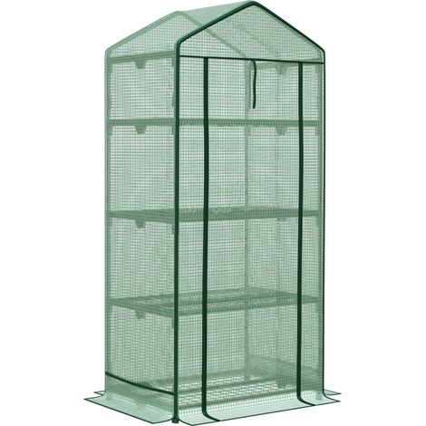 Mini invernadero de cultivo con 3 baldas, puerta enrollable y cubierta de PE verde 69 x 49 x 125 cm (1/5)