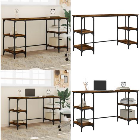 Scrivania Rovere Fumo 140x50x75 cm Metallo e Legno Multistrato - Scrivania in legno - Scrivania in metallo