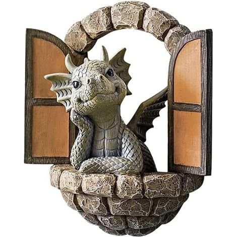 Murale de Sculpture de Dragon de Cour, Statue Dragon Jardin en Résine Imperméable, Résine Dragon Sculpture Jardin, Sculpture de Dragon en résine (1/5)