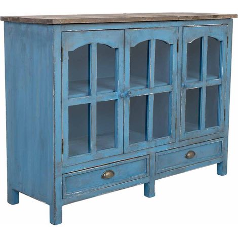 Aparador de madera azul 120x40x88h cm
