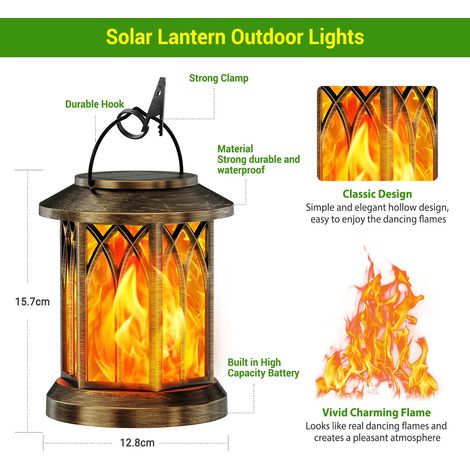 Luci solari sospese da giardino per esterni con effetti fiamma realistici, luci solari impermeabili IP65, decorazione da giardino con clip per cortile esterno, balcone (1/4)
