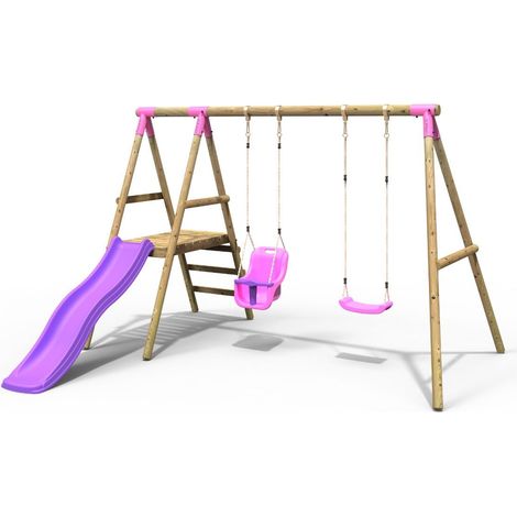 Wooden Swing Set with Slide - Odyssey Pink