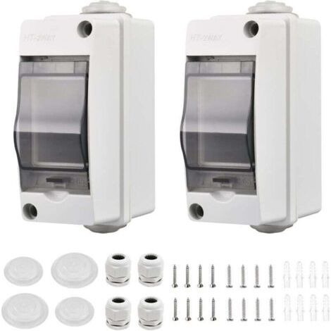 2 Pièces Coffret Electrique Etanche Petit, Coffret Electrique Etanche Exterieur IP65 2 Modules, Avec 2 Connecteurs, pour une Utilisation à l'extérieur, dans les Jardins, Sites Industriels
