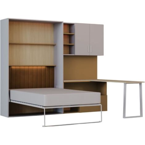 Cameretta Completa Salvaspazio Con Letto A Scomparsa Scrivania Armadio Cassettiera In Melaminico Per Camera Bambini Ragazzi Stanza Ospiti 133 X 208.5 X 45-216 Cm Cashmere E Giallo (1/5)