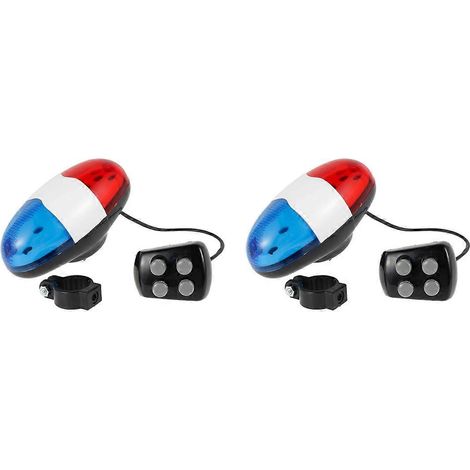 Lot de 2 sirènes de police pour vélo, 4 mélodies, klaxon puissant, sonnette, 6 LED stroboscopiques bleues et rouges, éclairage de sécurité. (1/5)