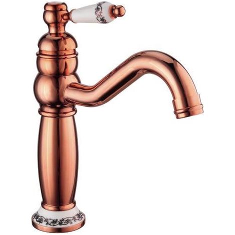 Robinet de salle de bain en laiton pour évier de lavabo rétro (version courte en céramique or rose (avec tuyau de 60cm)) (1/5)