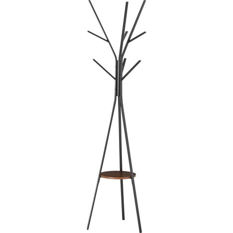 Porte-manteau trépied en métal marron moderne avec 9 patères et étagère 45x45x180 cm idéal pour votre intérieur élégant. (1/5)