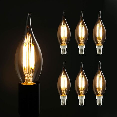ZMH 6 pièces LED E14 ampoule : lampe blanc chaud bougie ampoule 4W 2700K filament rétro Edison ampoule Vintage Light Bulb verre économie d'énergie - Non dimmable