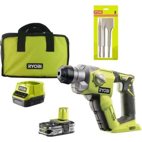 Pacchetto trapano a percussione RYOBI 18V OnePlus RYOBI - 1 batteria LithiumPlus 2,5Ah - Kit 3 scalpelli SDS+ - RAKSPC03 (1/5)