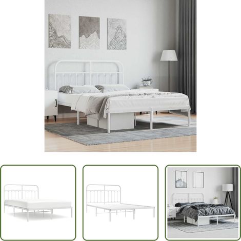 Cadre de lit - Cadre de lit métal sans matelas et tête de lit blanc 140x190 cm (1/5)