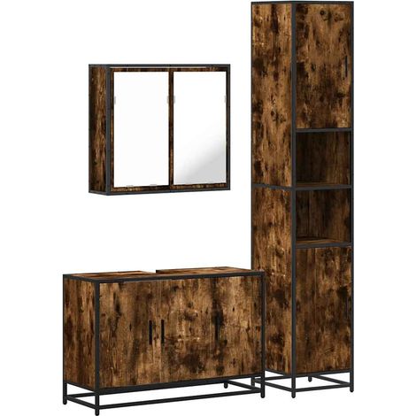 Maison Exclusive - 3-tlg. Badmöbel-Set Räuchereiche Holzwerkstoff (1/5)