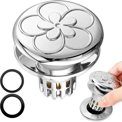 Tappo per lavandino da 1 pezzo, tappo di scarico universale a scomparsa, tappo di scarico migliorato, filtro di scarico anti-blocco, con filtro a rete, per vasca da bagno, cucina, lavandino (34-40 mm) (1/5)