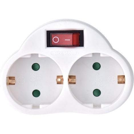 Perel Mehrfachsteckdose Steckdosenadapter 2-Fach mit Schalter, Zwischenstecker, Stromstecker 2fach, Verteilersteckdose Schalter, 2 Schuko Steckdosen Typ F mit Erdung Deutschland, für innen, weiß (1/5)