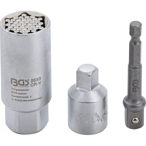 PRESA UNIVERSALE 3/8 (9-21 MM) CON SET DI ADATTATORI 1/2 , 1/4