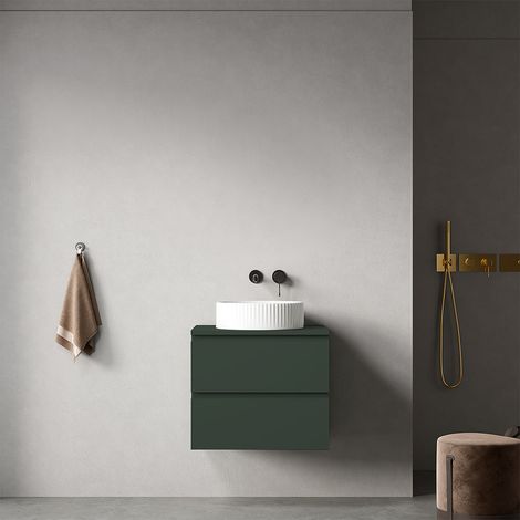 Mobile bagno sospeso 60 cm Verde Comodoro per Lavabo d'appoggio Senza Specchio - Fiji Paint Top