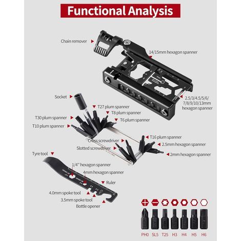38-teiliges Multifunktionswerkzeug für Fahrräder: Reparaturset inklusive Kettenabzieher, Inbusschlüssel, Kettentrenner und Kurbelwerkzeug – ein tragbares Set Fahrradzubehör. (1/5)