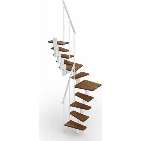 Escalier 2 quart tournant 11 marches - Hauteur à franchir de 2.40 à 2.84m - Largeur 60cm - Couleur bois et blanc - KIP60/U-SBMNOY-11