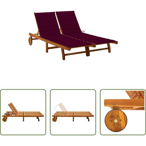 Chaise longue bois - Chaise longue de jardin 2 places avec coussins Acacia solide (1/5)