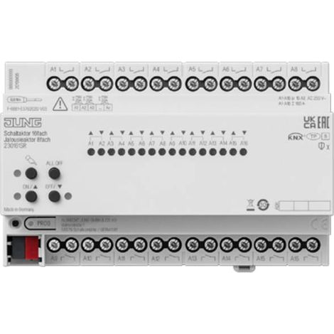 Jung KNX Actionneur de commutation 16gang, KNX Actionneur de volet roulant 8gang, REG, 8 TE, Secure 23016 1S R