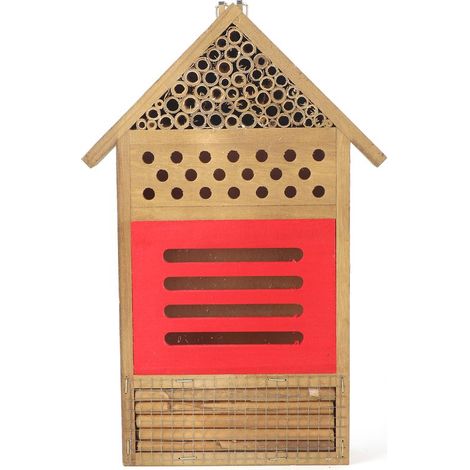 Maison abeilles insectes – 7.7" – bois – forme punaise – hôtel abri – décoration jardin (1/5)