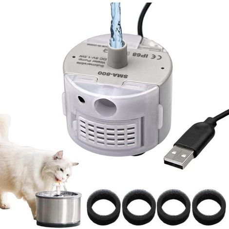 MUMU 2.5L Stainless Steel Cat Fountain Replacement Pump with 4 Replacement Filter Elements DC 5V 1.5W (1/4)