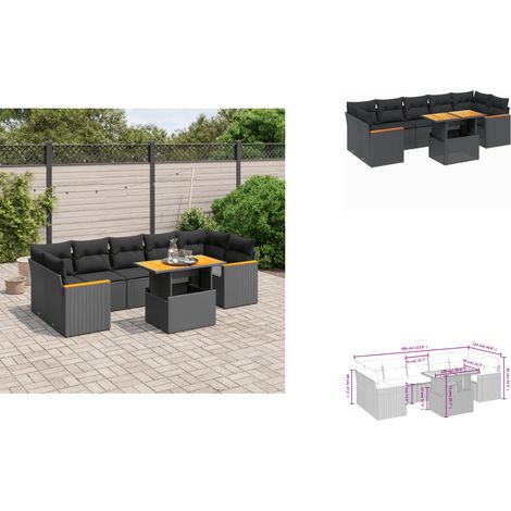 Salon de jardin 8 pcs avec coussins noir résine tressée - Ensemble Salon De Jardin - Meuble Extérieur - Résine Tressée - Rotin Synthétique - Table Extensible (1/3)
