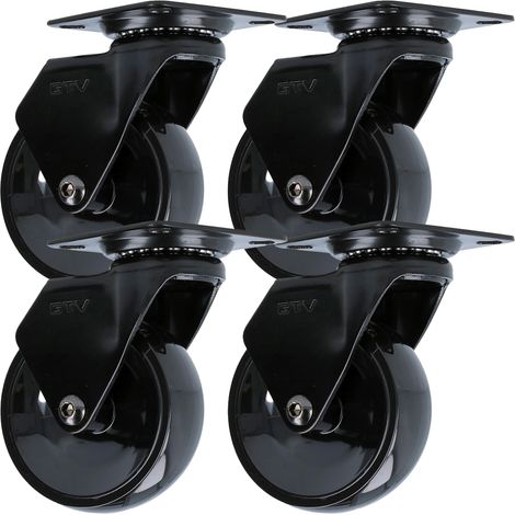 4er Pack Hartboden-Möbelrolle Anschraubplatte Design Lenkrolle Schwarz 75mm