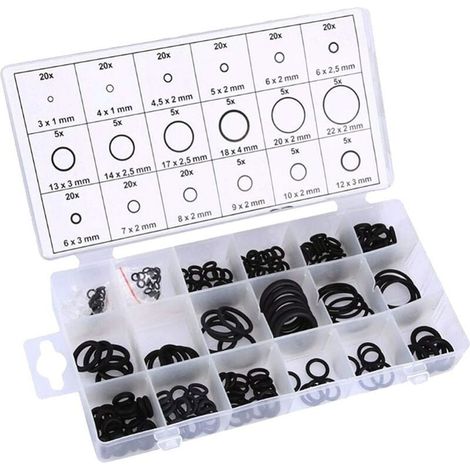 225pcs Joint Torique en Caoutchouc, 18 Tailles Kit Joint Torique Assortiment, Joint d'Étanchéité, Joints Toriques Universel Assortiment, pour la Réparation Robinetterie Automobile (1/5)