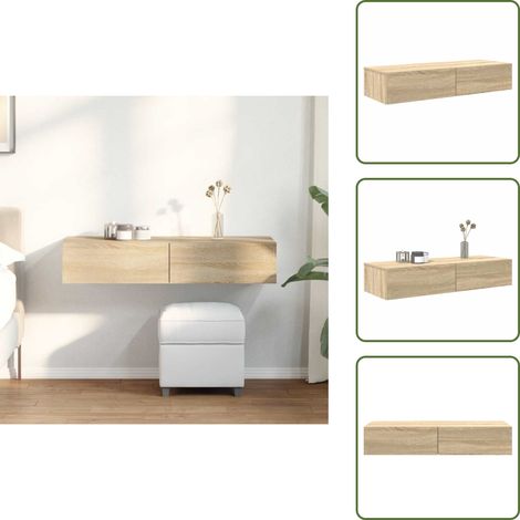 The Living Store Wandregal mit Schubladen Sonoma-Eiche 100x36x19cm Holzwerkstoff - Schubladen (1/5)