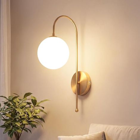 GBLY Aplique de Pared Interior Lámpara de Pared G9 Dorado Bola de Vidrio Redonda Vintage Metal Ø47CM para Dormitorio Pasillo Salón Baño Hotel Sin Bombilla (1/5)