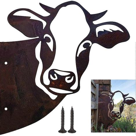 Décoration vache patinée, métal rouillé, ornements de jardin en métal rouillé, tête de vache en métal, statues de jardin en métal style ferme (1/5)