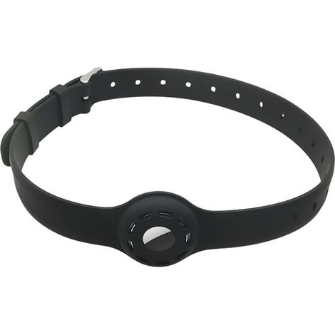 Adjustable silicone anti-strangulation cat collar with AirTag compartment – black, clip-free safety, one size fits all (1/5)