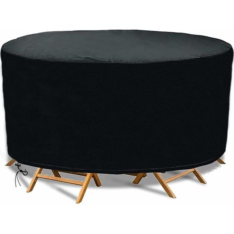 Garden Furniture Cover Waterproof Heavy Duty Updated 210D Oxford Fabric 180x90cm Round Table Covers Patio Table Cover Waterproof Anti-UV Rattan Furniture Covers for Furniture Sets Black (1/4)