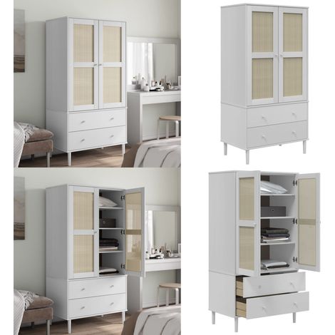 Garde-robe SENJA aspect rotin blanc 90x55x175cm bois massif pin - Meuble De Rangement - Armoire Blanche - Dressing Moderne - Meuble Design - Commode - Home & Living (1/5)