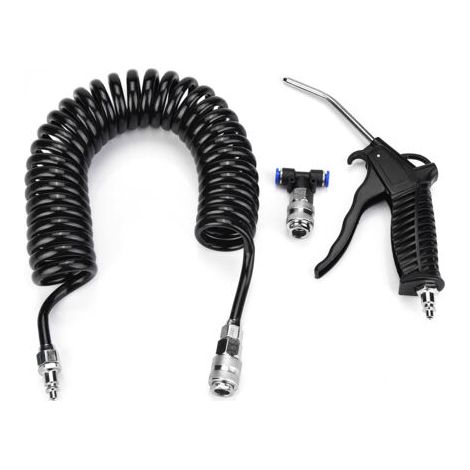 Pistolet à air comprimé noir, kit de soufflage pneumatique avec petit raccord UE et tuyau en PU