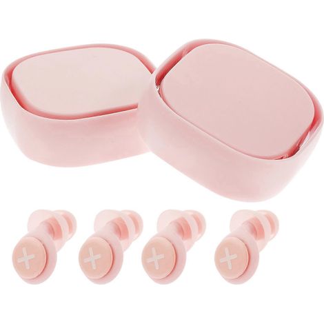 2 paires de bouchons d'oreilles antibruit en silicone pour dormir et étudier confortablement-2.3X2X0.5CM-Pink