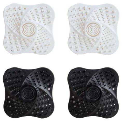 Lot De 4 Filtres d'Évier En Silicone, Filtre à Cheveux De Douche, Protecteur De Vidange, Attrape-Cheveux Avec Ventouse Anti-Colmatage Pour Douche, Vidange, Baignoire Et Évier Blanc Noir (1/5)