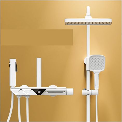 Ensemble de douche mitigeur thermostatique intelli Système de douche luxueux en cuivre blanc avec commandes thermostatiques intelligentes, kit de douche tout en cuivre de qualité supérieure avec techn (1/5)