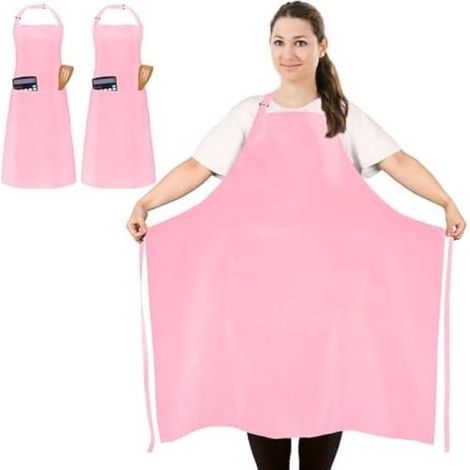 2er-Set extra große Küchenschürzen mit Taschen – wasserabweisend – Küchenschürzen in Übergröße – Rosa (1/5)